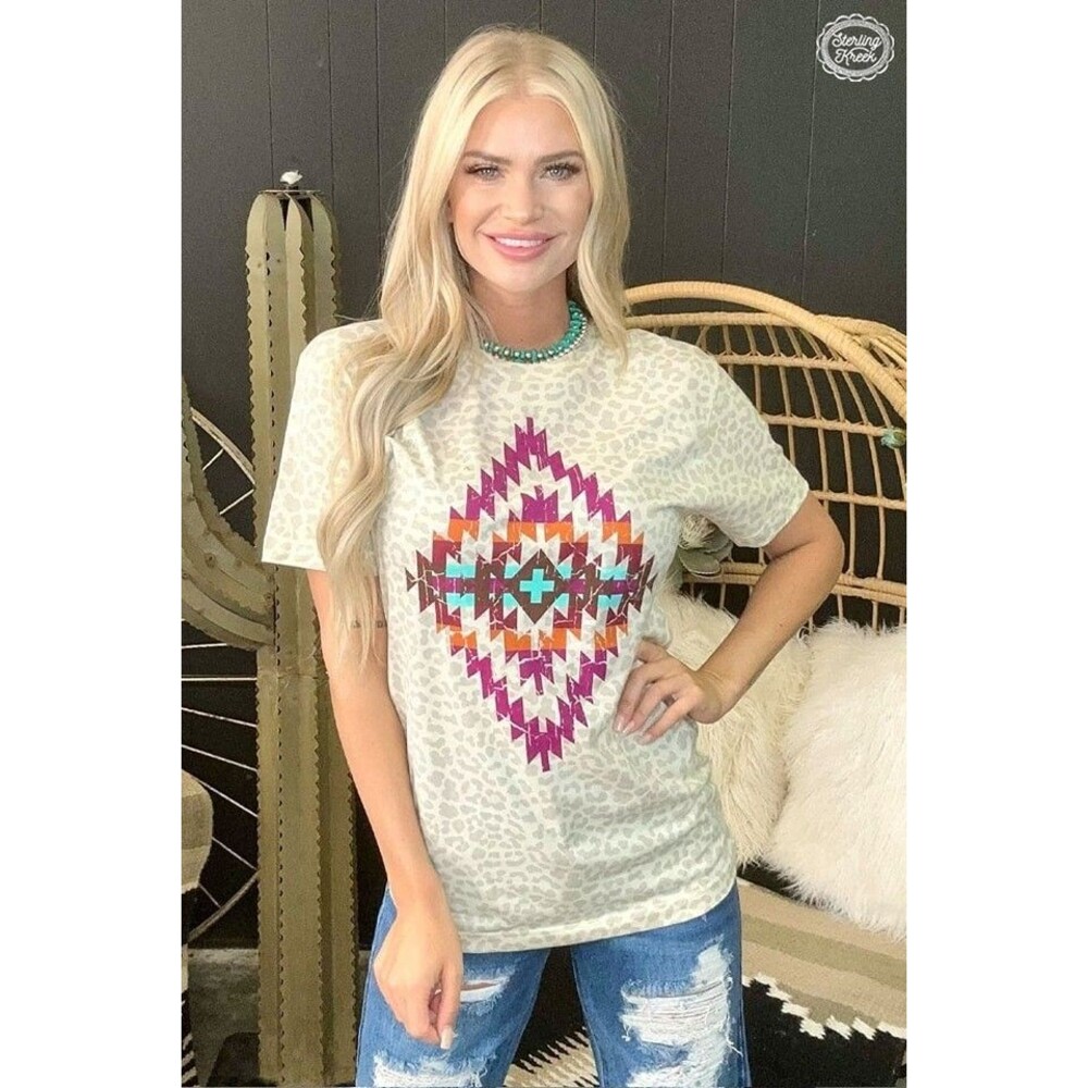NWT Boutique Western Concho leopard Cheetah Print Top Shirt Blouse Small